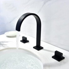 (Black) Waterfall Basin Taps, Double Handle 3 Hole Basin Mixer Tap, Brass Waterfall Taps for Bathroom Sink