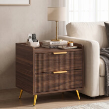 HOMCOM Bedside Table with 2 Drawers for Bedroom, Living Room, Walnut Brown