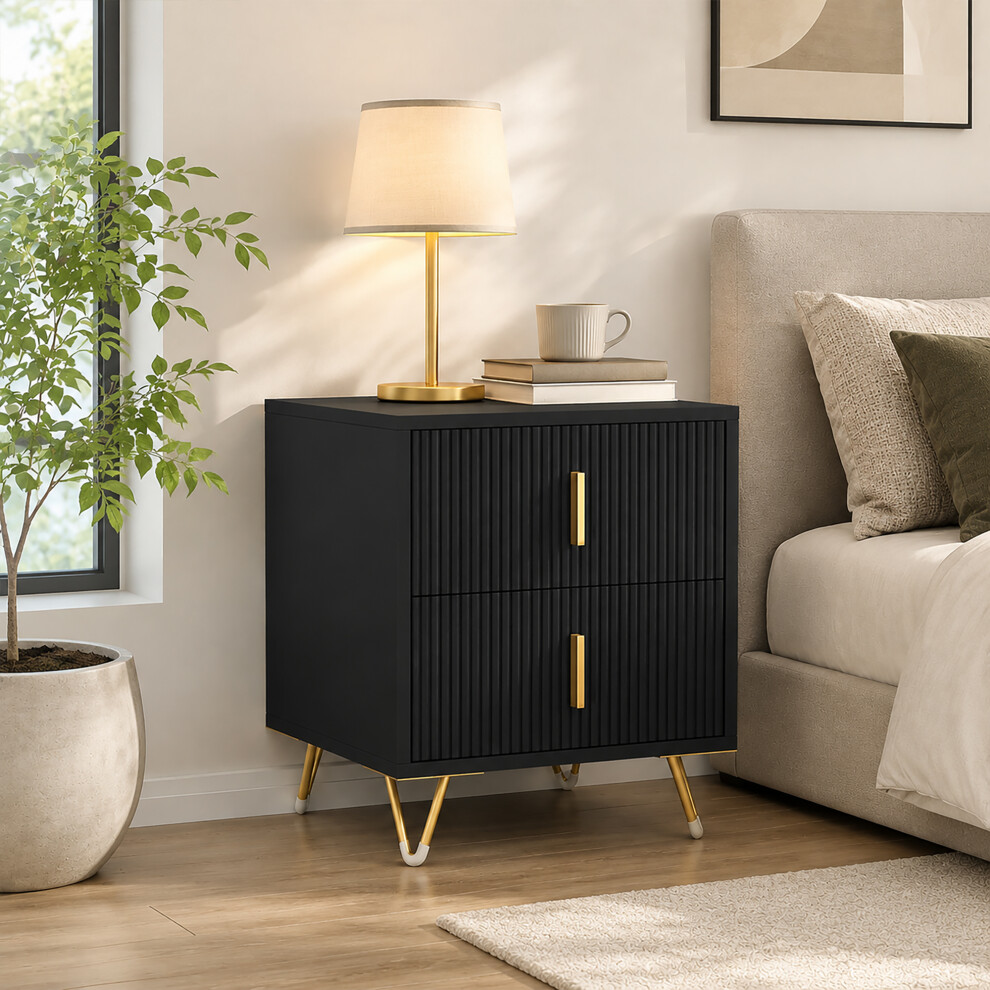 Homcom Bedside Table, Modern Nightstand With Hairpin Legs, Black