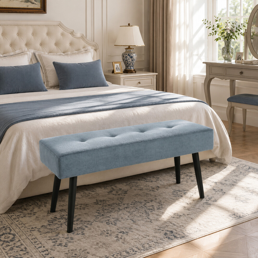 Homcom Upholstered Bedroom Entryway End Of Bed Bench With Padded Seat, Blue