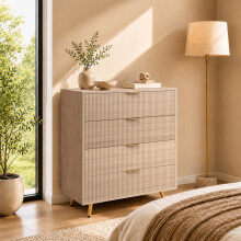 HOMCOM Bedroom Chest of Drawers with 4 Drawers and Gold-Tone Handles Natural