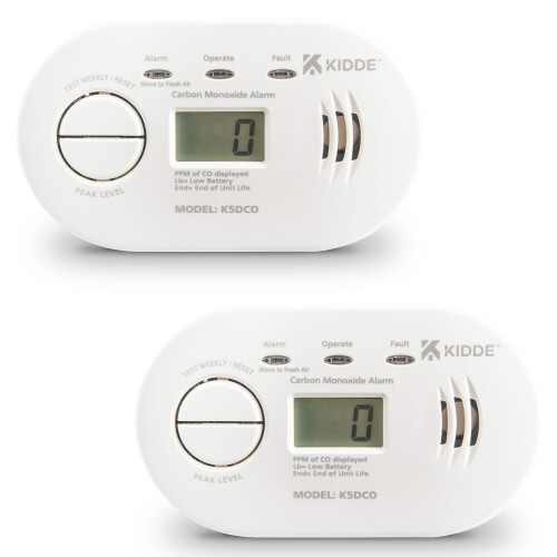 KIDDE 2 Pack Kidde 5DCO 10 Year Life Digital Display Carbon Monoxide Alarm