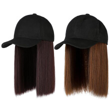 (1) Wig with Hat Attached Synthetic Short Straight Bob Wig Cap Included Natural Black One Size 1 Piece