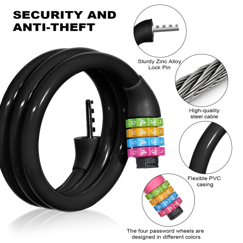 Ainiv Bike Lock, 4-Digit Password Bicycle Lock, 65cm (Black) 2