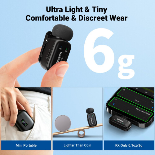 Neewer NEEWER KM19 Mini Lav Mic Compatible with iPhone 18 Pro/Pro Max 17 16, Black 1
