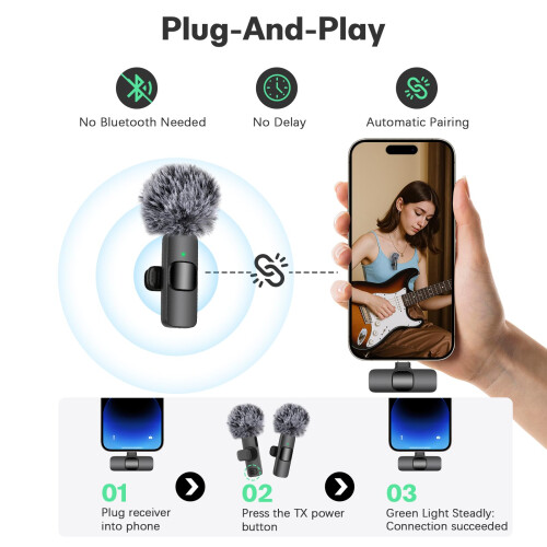 Mini Wireless Lavalier Microphone for iPhone/iPad/Android Phone, Clip-on Lapel M 1