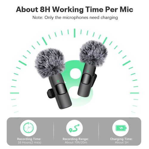 Mini Wireless Lavalier Microphone for iPhone/iPad/Android Phone, Clip-on Lapel M 2