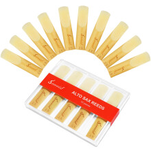 Sovvid 10 Pack Professional Alto Saxophone Reeds With Plastic Box, Strength 2.5, Laser Engraved Marking & Thinner Tip for Easy Play, Traditional Sax