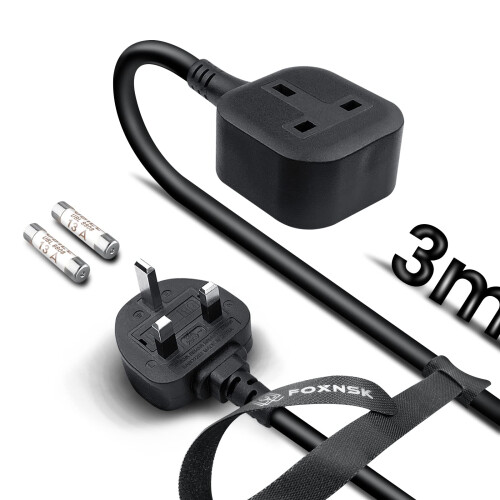 FOXNSK Single Extension Lead 3M Surge Protected Black