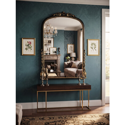 Arc Ornate Beaded Plastic Mirror BlackGold 66x47Cm 1
