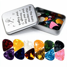 Guitar Gifts, Guitar Picks, 60 Celluloid Guitar Plectrums with Metal Gift Tin, 3 Thickness Options (0.5mm, 0.75mm & 1mm), Guitar Accessories for Acou