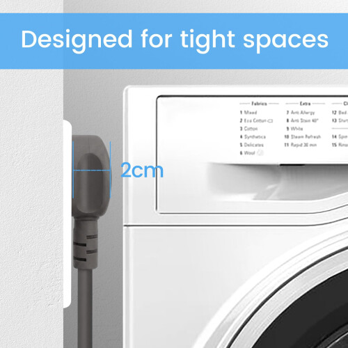 FOXNSK Single Extension Lead 2m Surge Protected for Tumble Dryer Grey 1