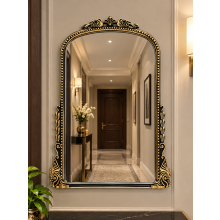 Arc Ornate Beaded Plastic Mirror BlackGold 66x47Cm
