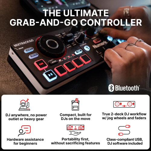 Numark Numark MixTrack Go Compact Bluetooth DJ Controller with Stems Control 1