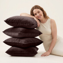 (Pack of 2, Plain Velvet Cushion Brown) Premium Velvet Filled Cushions and Cushion Pads 20x20 Inch