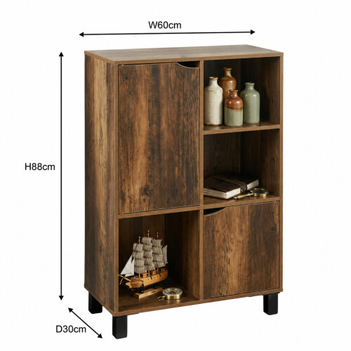 Rustic Oak Console Table 2 Cabinets 3 Shelves 1