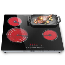 SNDOAS Ceramic Hob 4 Zones, 6700W Electric Hob with Oval & Triple Ring Zone