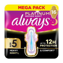 Always Platinum Secure Night Extra (Size 5) Sanitary Towels with Wings 16 Pads