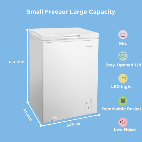 COMFEE' 99L Chest Freezer with Convertible Mode, RCC102WH2UK(E) 1