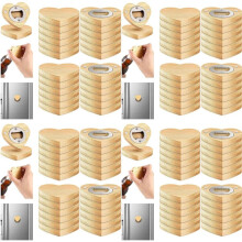 96 Pcs Magnetic Bottle Opener 2.5In DIY Bamboo Heart Shape Beer Openers Wooden Fridge Magnet Refrigerator Sticker Gift