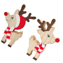 Christmas Wood Deer Ornament for Decoration Use 2Pcs Xmas Desktop Ornaments