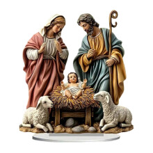Décoration murale 2D représentant la Sainte Famille, en acrylique, pour meuble, salon ou bureau.