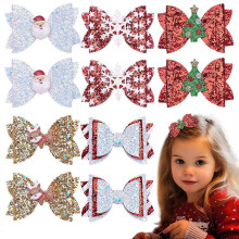10Pcs Glitter Sequined Christmas Hair Clip Set - Santa, Tree, & Elk Bows, Hair Girls, Women