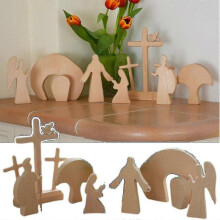 Pâques - Décoration en bois représentant une scène de Pâques, crèche avec Jésus, cadeau pour le printemps chrétien