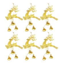 Golden Reindeer Bell Christmas Hanging Ornaments for Decoration 6Pcs