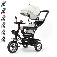 Tricycle bébé évolutif 1 à 5 ans, siège réversible avec poignée de poussée, panier et sac, Gris