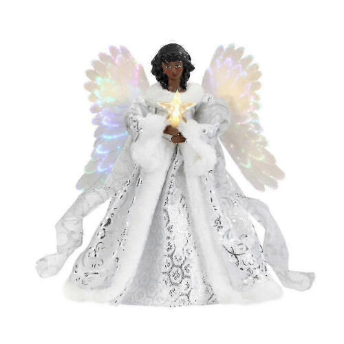 White Christmas Angel Tree Topper With Led LightsBlack