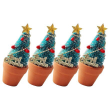 4Pcs Mini Potted Christmas Tree Doll House Accessory for Decoration
