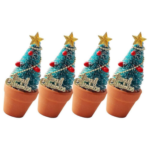 4Pcs Mini Potted Christmas Tree Doll House Accessory for Decoration