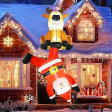Climbing Santa Claus & Reindeer 8 FT Giant Funny Hanging Blow Up Yard Xmas Party Blowups Led 5 5