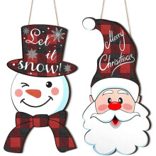 2 Pieces Door Hanger - Santa Claus, Snowman & Tree Designs | Festive Door Signs Home & Holiday Deco