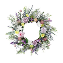 Couronne de fleurs et de feuilles de 50 cm (19,69 pouces), couronne de printemps réaliste multicolore, pour l'intérieur et l'extérieur