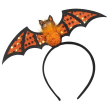 Bat Headband Women - Sparkly Sequin Hair Hoop Shiny Orange - Adult Party Hair - Festive Costume