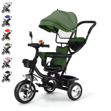 Tricycle bébé évolutif 1 à 5 ans, siège réversible, roues en caoutchouc, avec panier et sac, Vert