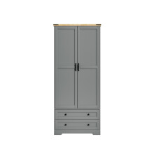 (Grey) 2 Door 2 Drawer Wardrobe w/ Oak Top