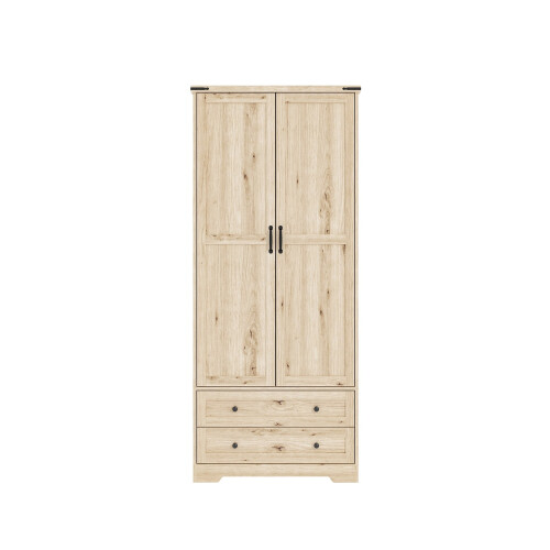 (Oak) 2 Door 2 Drawer Wardrobe w/ Oak Top