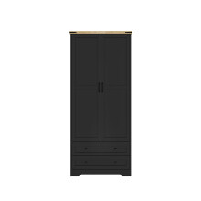 (Black) 2 Door 2 Drawer Wardrobe w/ Oak Top