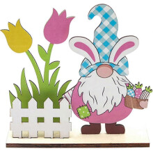 Happy Easter Bunny Ear Eggs Wooden Home - Festive Easter Ornament Faceless Men Garden Flower Desk
