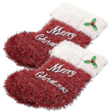 Fringed Christmas Xmas Socks Decorative Pendant for Hanging 2Pcs Red Plastic Ornaments