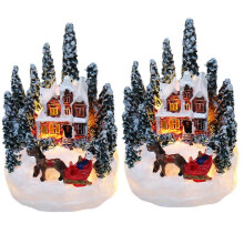 Mini Christmas Luminous House Decor for Decor 2Pcs Resin Lighting Ornaments