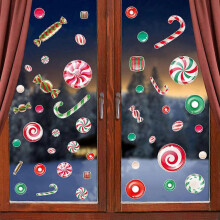 Candy Window Clings, Festive Sweets Large Static Stickers Glass Windows, Xmas & Holiday Home