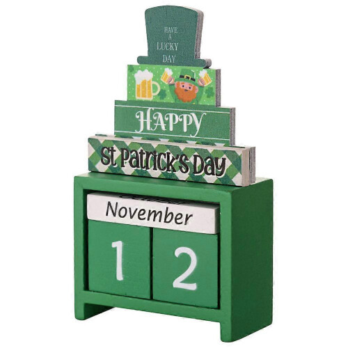 Wooden Calendar for St. Patrick's Day with 5Pcs Desktop Blocks