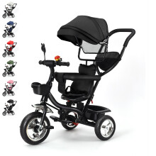 Tricycle bébé évolutif 1 à 5 ans, siège réversible avec poignée de poussée et panier, Noir