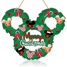 Colgante de puerta navideño con forma de ratón - Letrero de madera festivo de Feliz Navidad para puerta, guirnalda, puerta principal, invierno