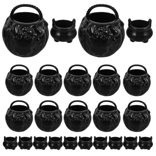 Halloween Mini Cauldron Pots Witch Buckets for Decoration 1Set Black Plastic