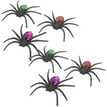 Set di 6 ragni giocattolo in plastica per decorazioni di Halloween.